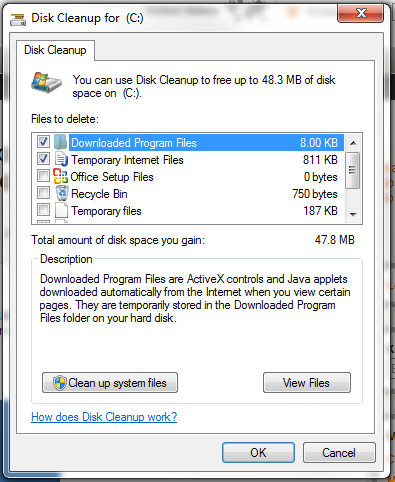 Windows disk cleanup feature