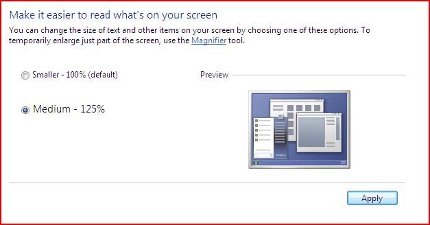 How to make text larger in Windows 7